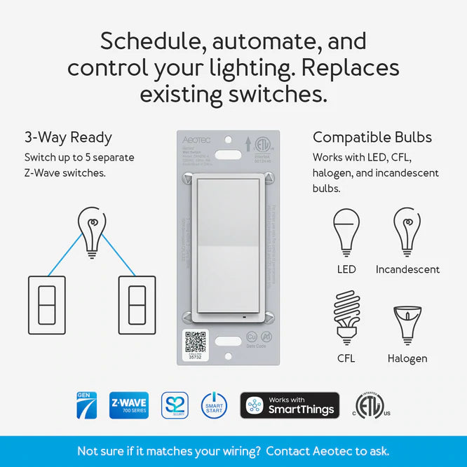 Aeotec illumino ZWA038 interruttore luce Z-Wave 3 vie
