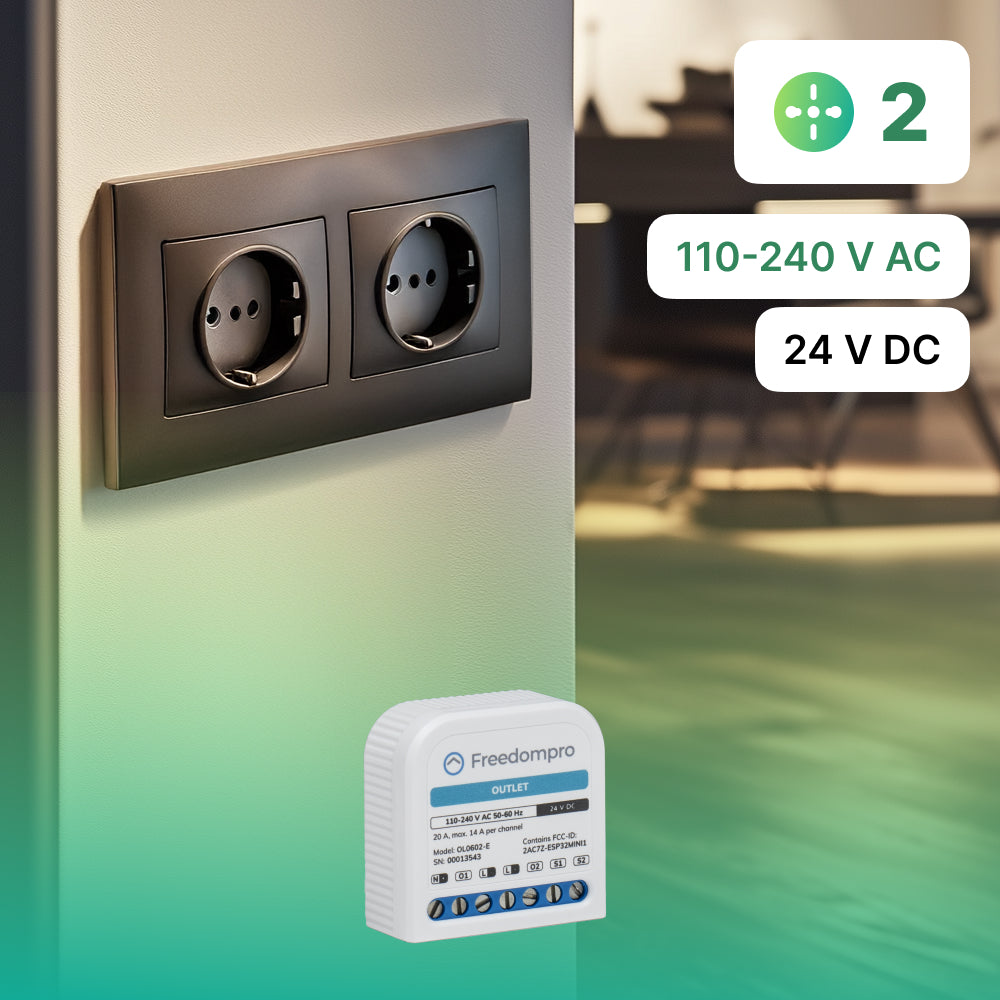 Freedompro OL0602-E modulo wifi per 2 prese 14A Matter