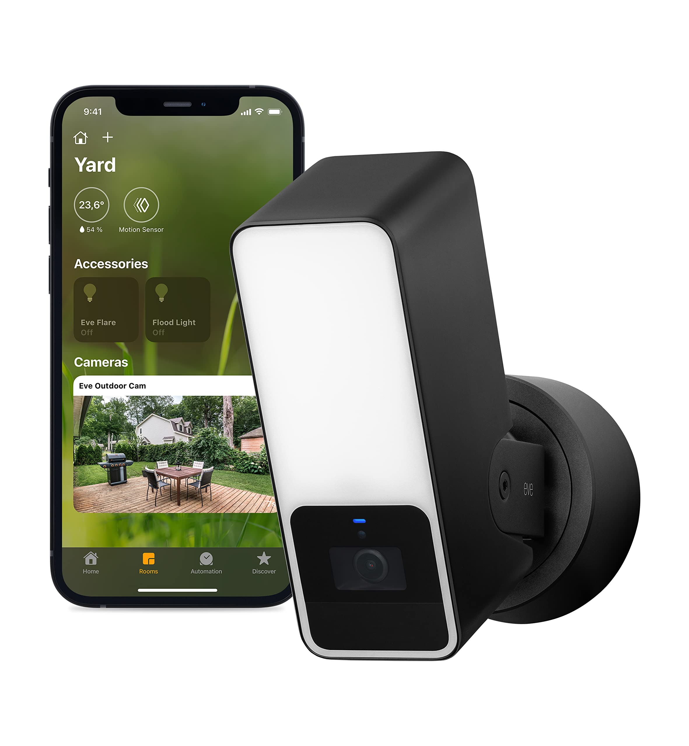 Eve Outdoor Cam telecamera esterno nera con faretto