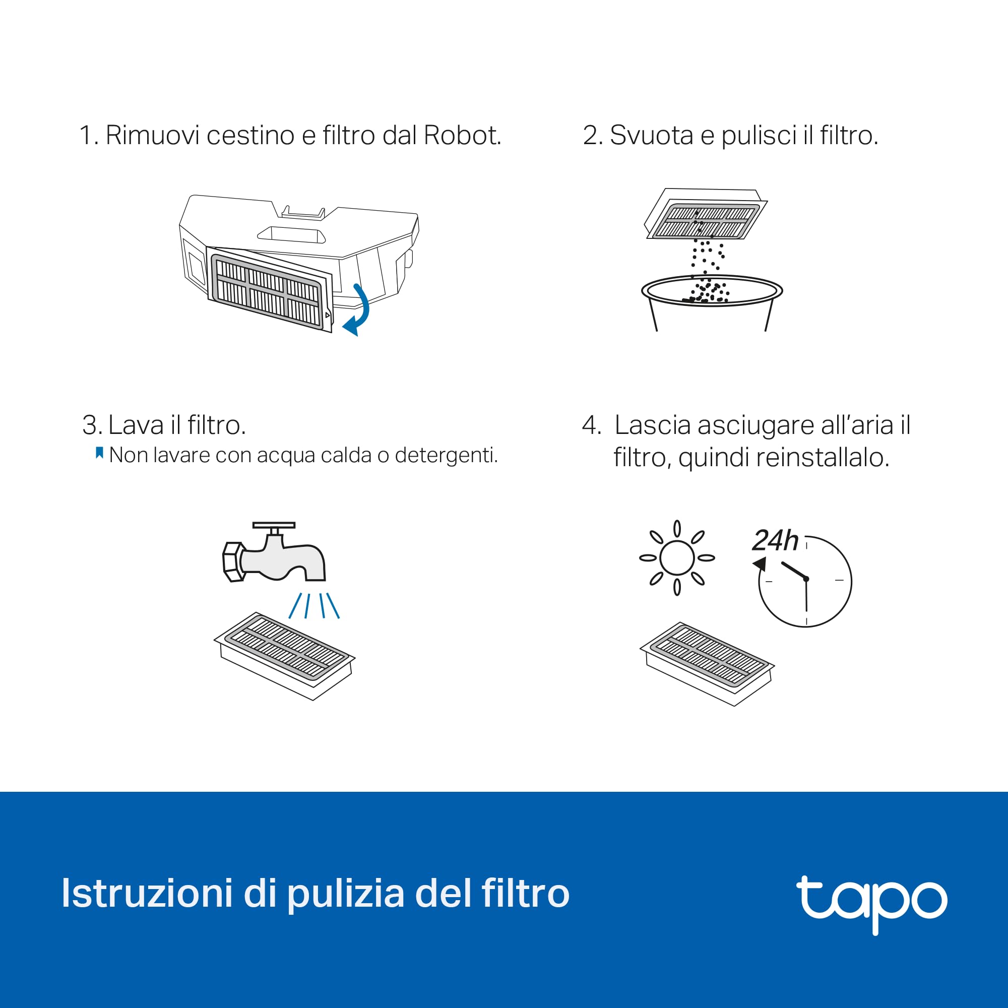 Tapo RVA520 filtri HEPA lavabili RV50 Omni 4 pezzi alta efficienza
