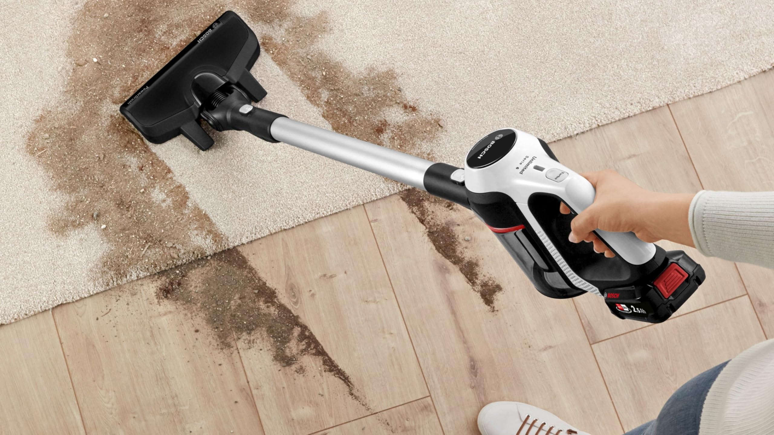 Bosch Unlimited 6 Scopa Elettrica 18V Bianca Senza Fili