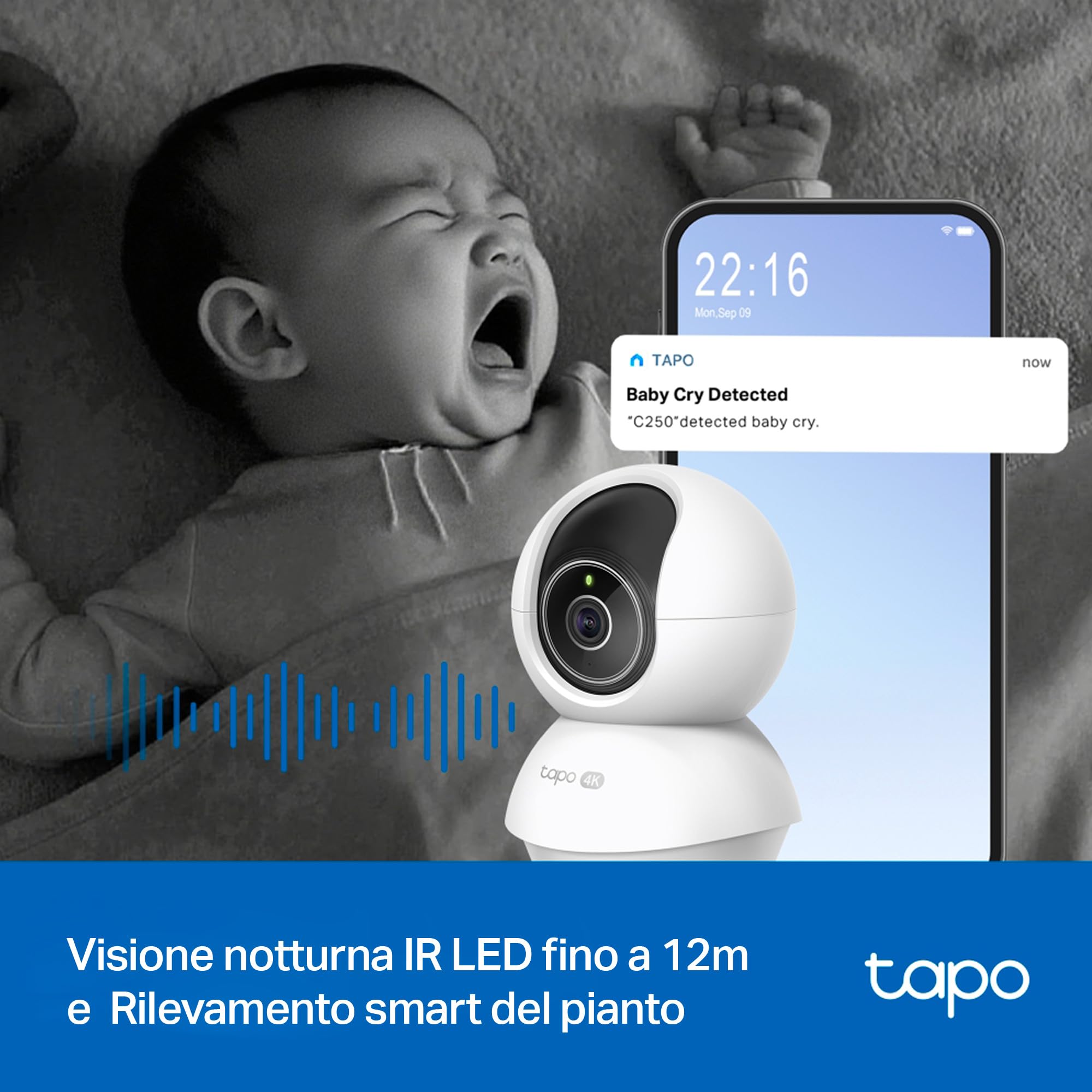 Tapo C250 telecamera WiFi 4K 360° interno notte 12 m