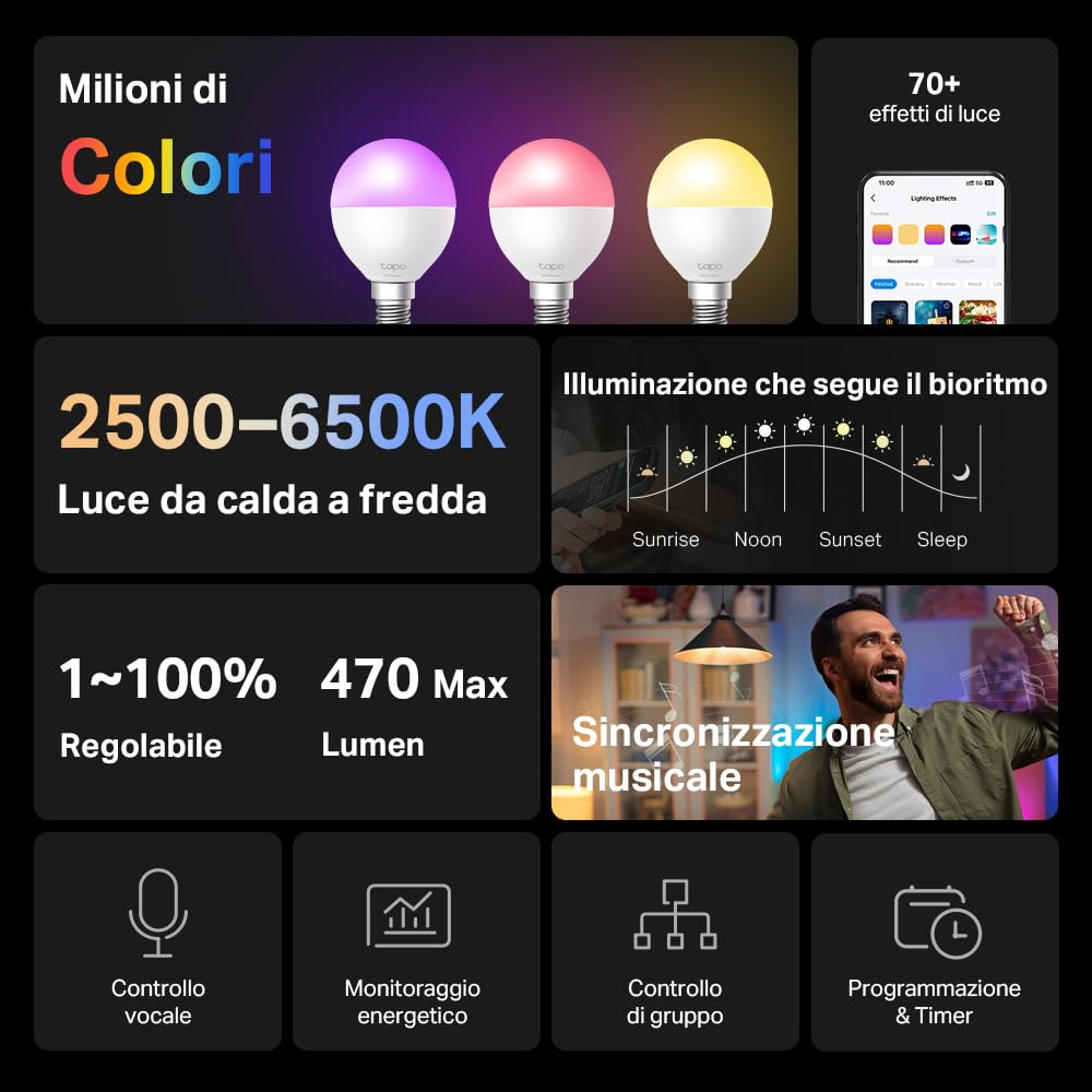 Tapo L430P P45 lampadina smart multicolore 2500-6500K