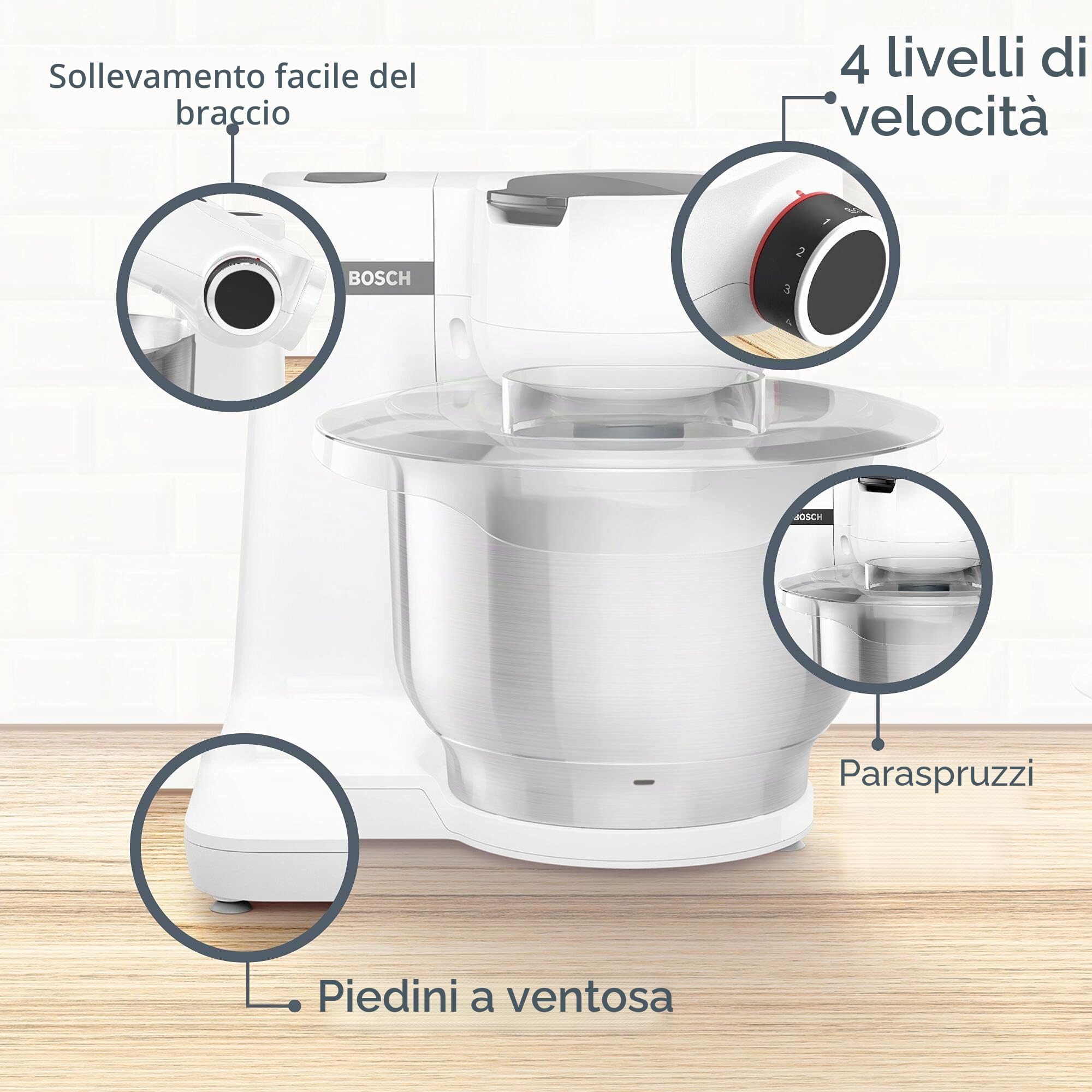 Bosch MUMS2EW00 Impastatrice Planetaria 3,8L Inox 700W
