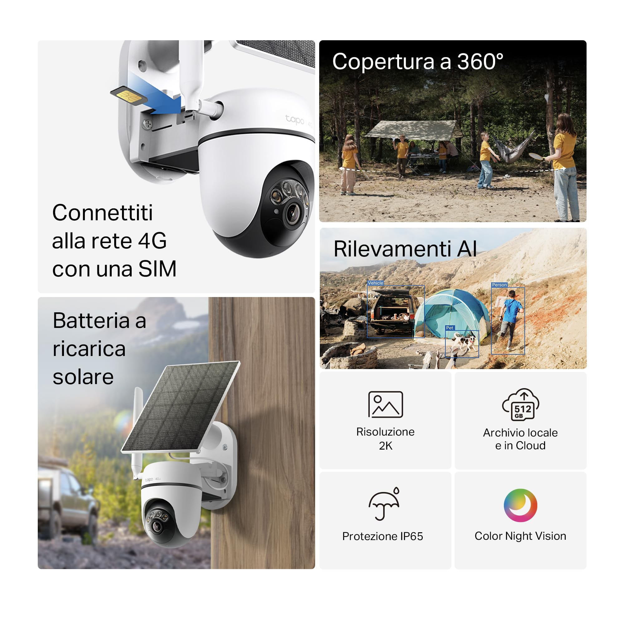 Tapo C615G Kit Telecamera 4G Solare Bianco Perla 2K