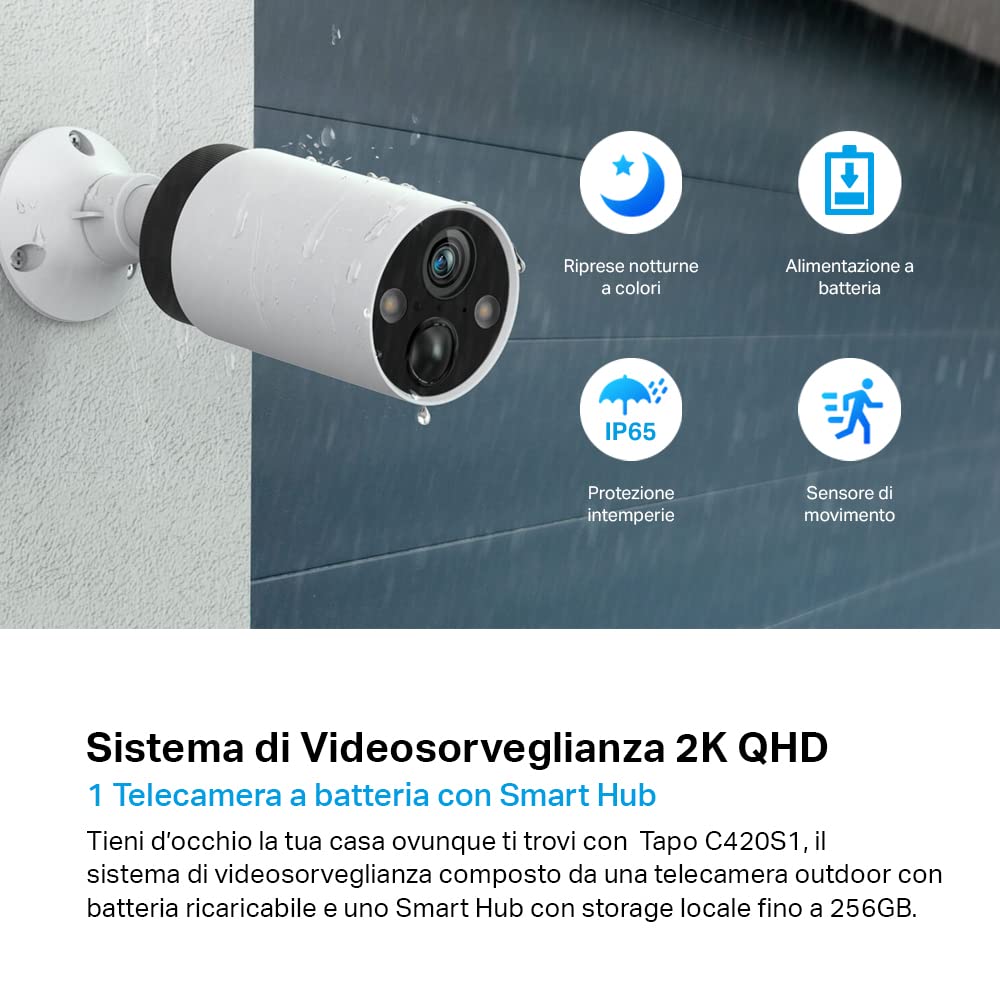 Tapo C420S1 telecamera WiFi esterno a batteria kit+hub