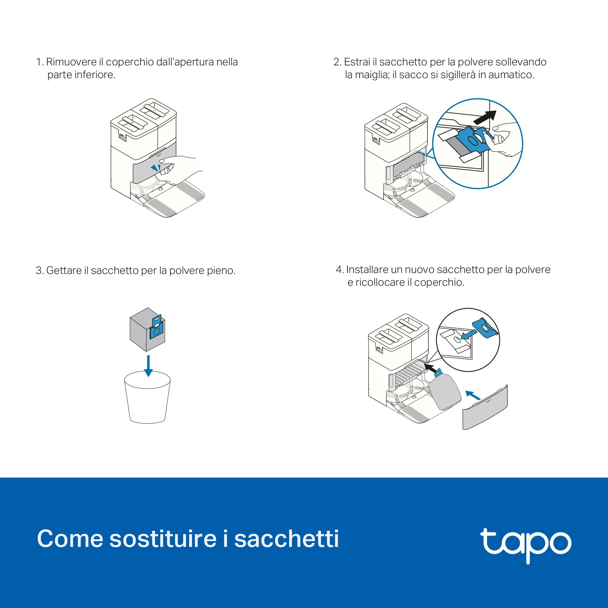 Tapo RVA210 sacchetti polvere 3L 5pz per RV50