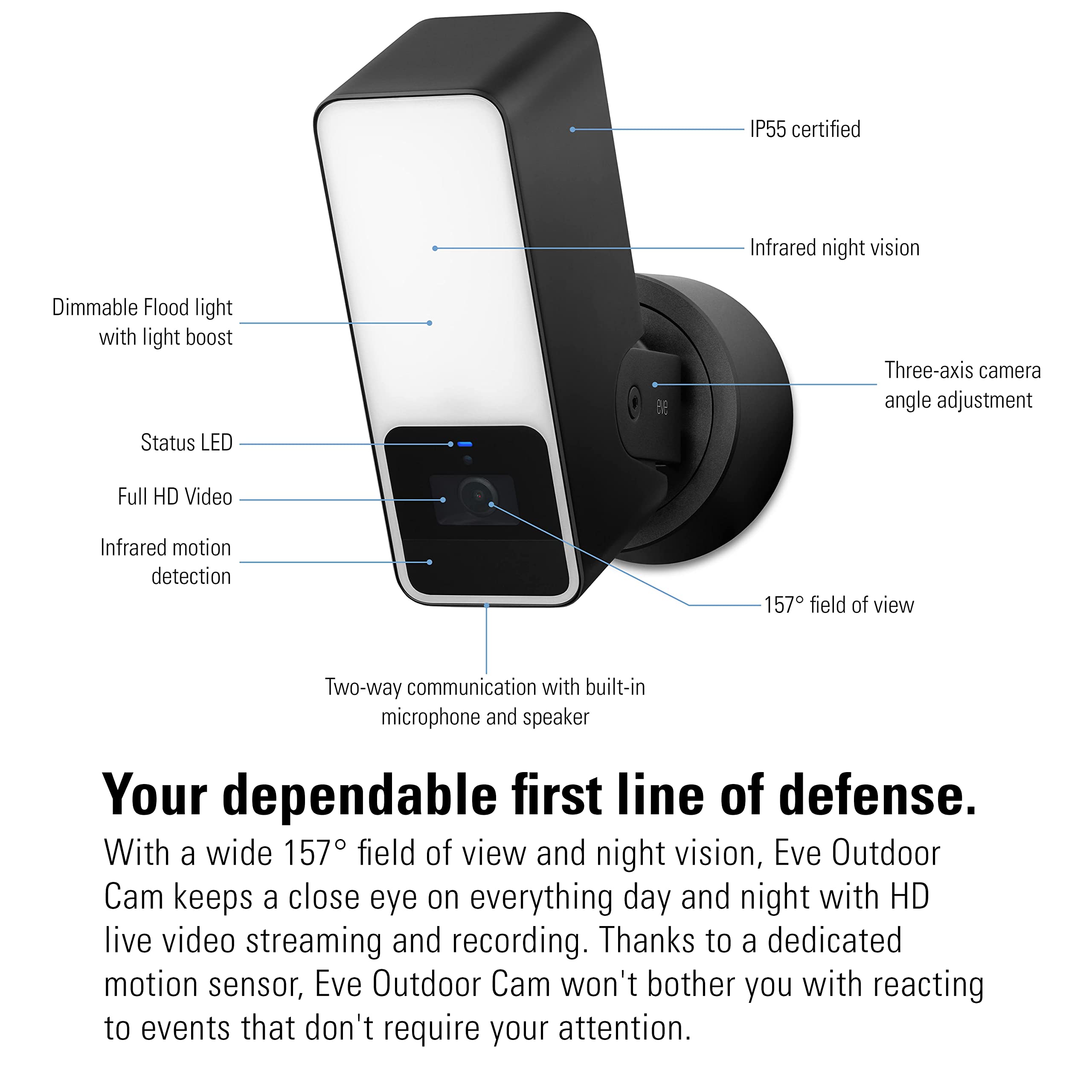 Eve Outdoor Cam telecamera esterno nera con faretto