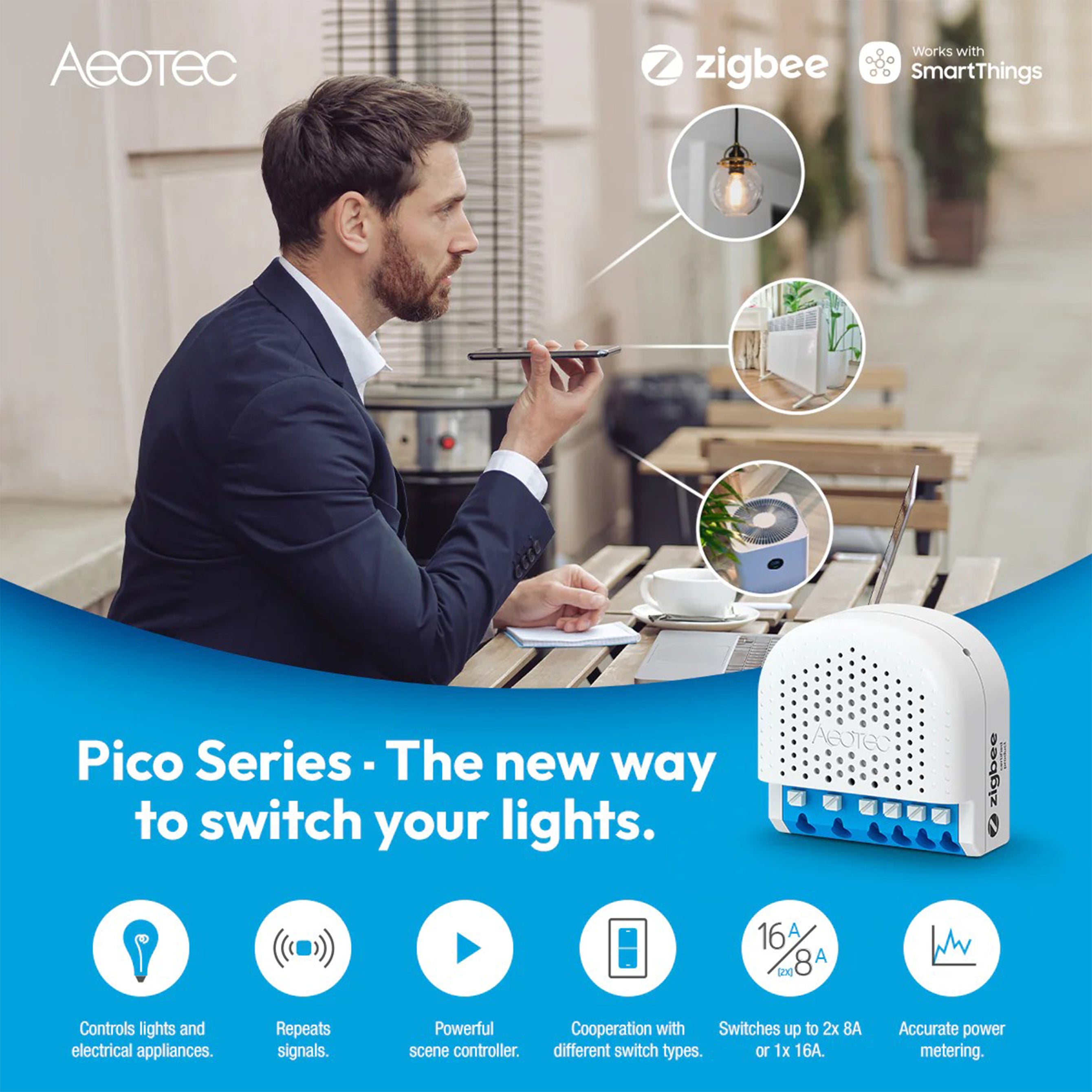 Aeotec Pico Duo Switch relè incasso Zigbee 2.4 GHz 16A