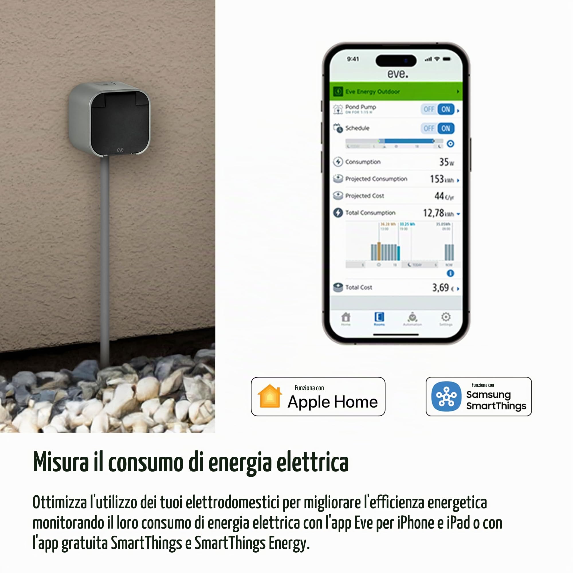 Eve Energy Outdoor presa esterna Matter IP44 misuratore