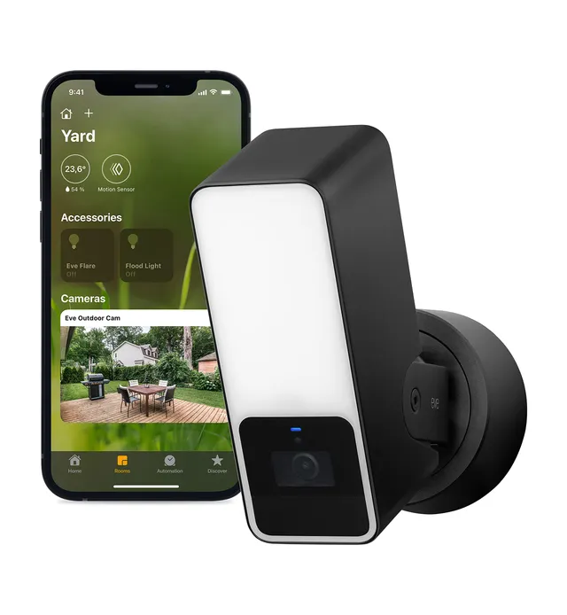 Eve Outdoor Cam telecamera esterno nera con faretto