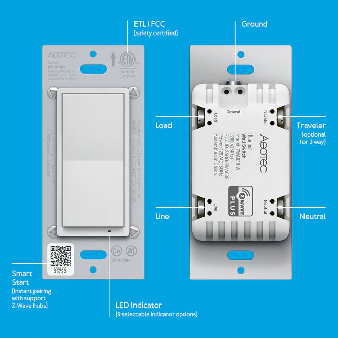 Aeotec illumino ZWA038 interruttore luce Z-Wave 3 vie