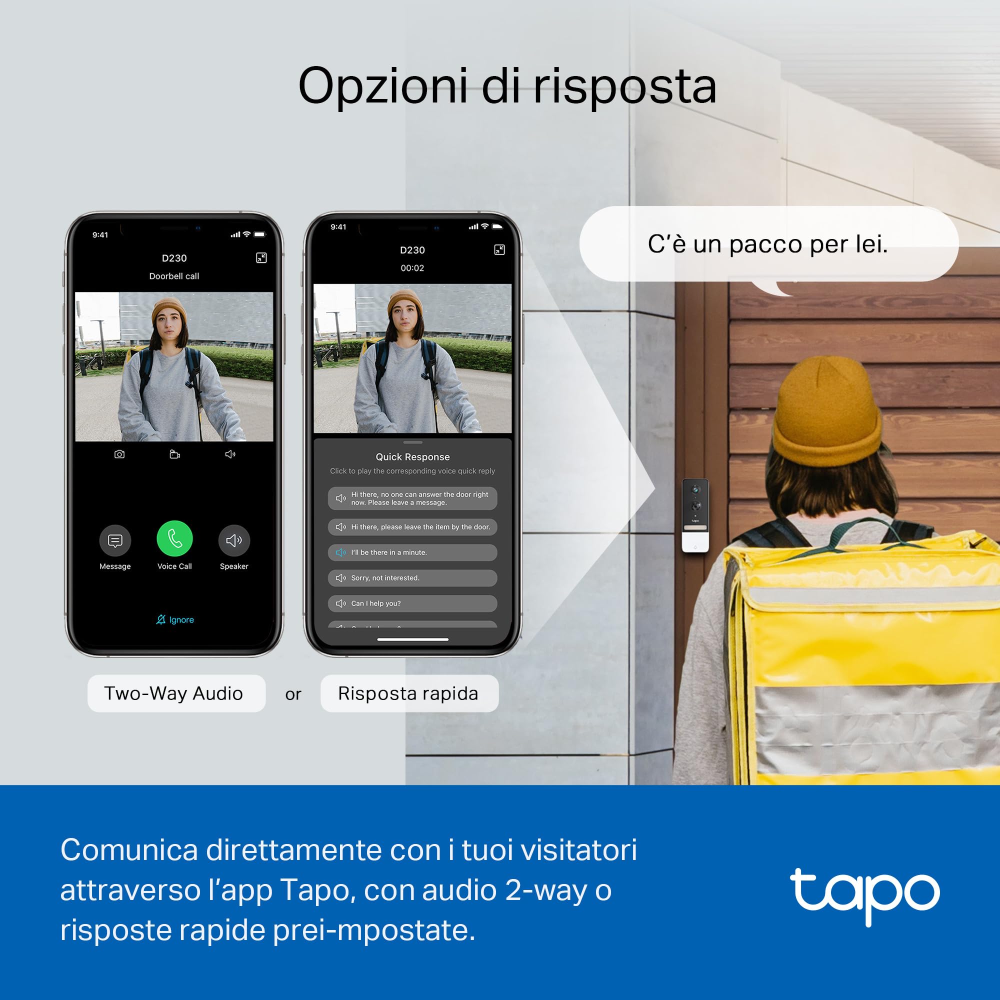Tapo D230S1 videocitofono 2K 5MP kit con hub batteria